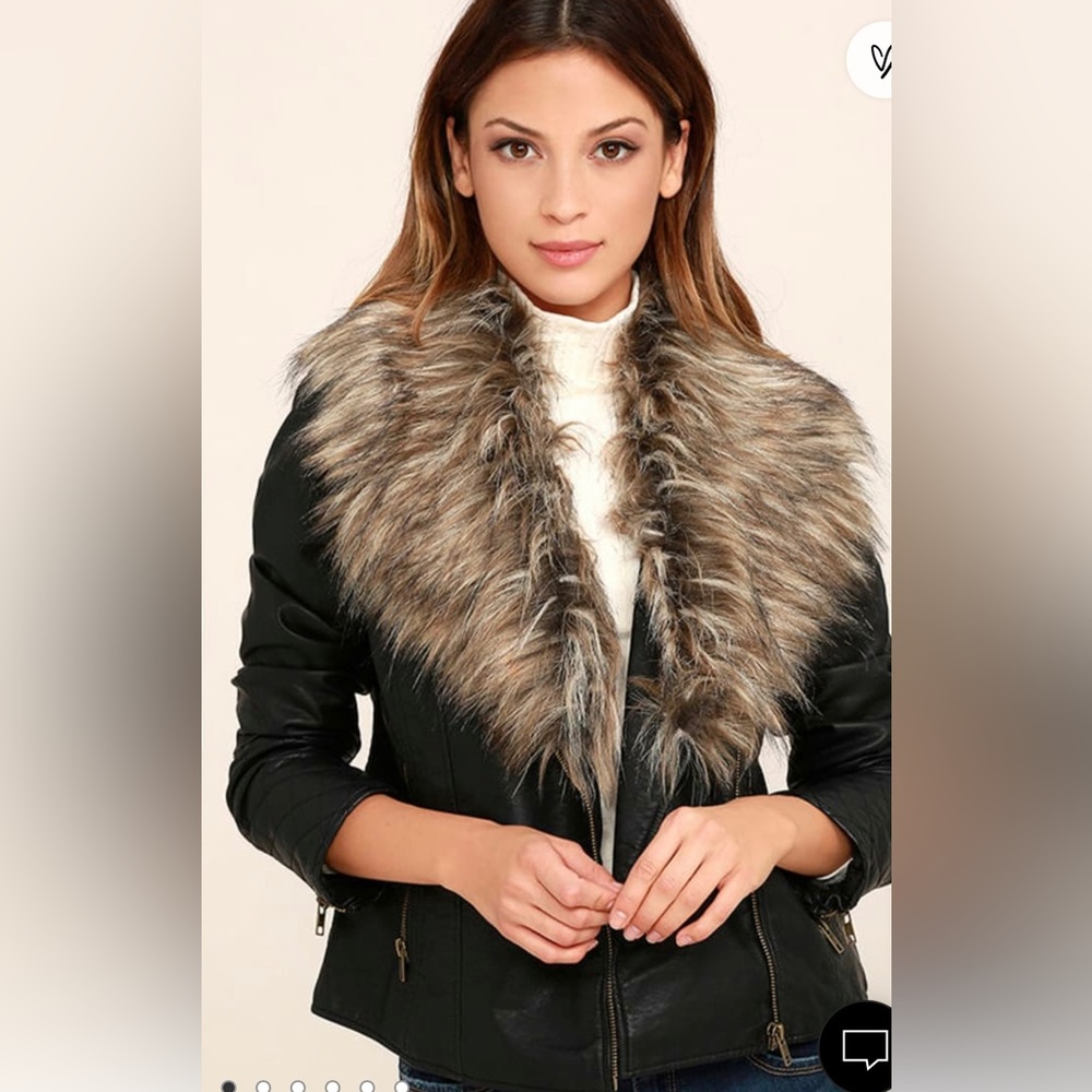 BB Dakota Henslowe Black Vegan Leather Moto Jacket with Faux Fur Trim Size S